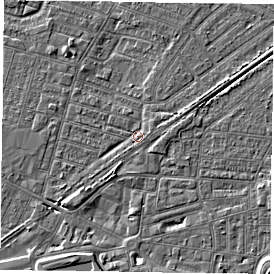 Shaded relief map of the ground around DN146FR, computed from Environment Agency LiDAR. The ground here sits at about 3 m above sea level and falls 6 m across the surrounding 800 m. Surface water reaching this point runs off ground lying to the south-south-west, 4.3 m higher.