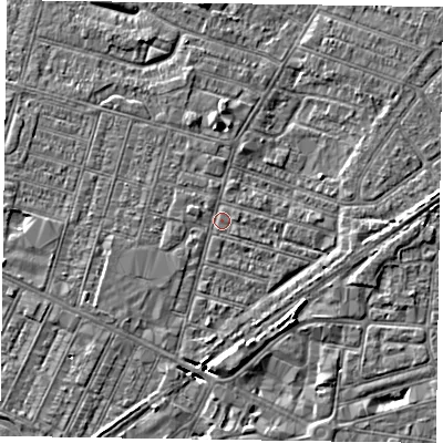 Shaded relief map of the ground around DN146HD, computed from Environment Agency LiDAR. The ground here sits at about 3 m above sea level and falls 4 m across the surrounding 800 m. Surface water reaching this point runs off ground lying to the west-north-west, 0.7 m higher.
