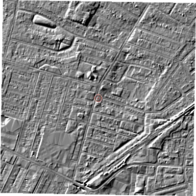 Shaded relief map of the ground around DN146HE, computed from Environment Agency LiDAR. The ground here sits at about 3 m above sea level and falls 4 m across the surrounding 800 m. Surface water reaching this point runs off ground lying to the north-north-east, 0.9 m higher.