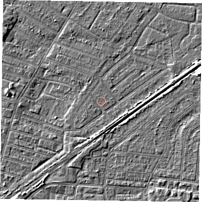 Shaded relief map of the ground around DN146HP, computed from Environment Agency LiDAR. The ground here sits at about 3 m above sea level and falls 4 m across the surrounding 800 m. Surface water reaching this point runs off ground lying to the south-west, 0.6 m higher.