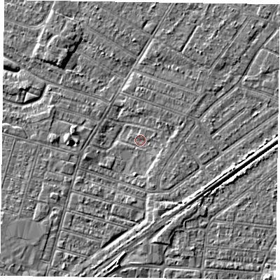 Shaded relief map of the ground around DN146HQ, computed from Environment Agency LiDAR. The ground here sits at about 2 m above sea level and falls 4 m across the surrounding 800 m. Surface water reaching this point runs off ground lying to the south-south-west, 1.8 m higher.