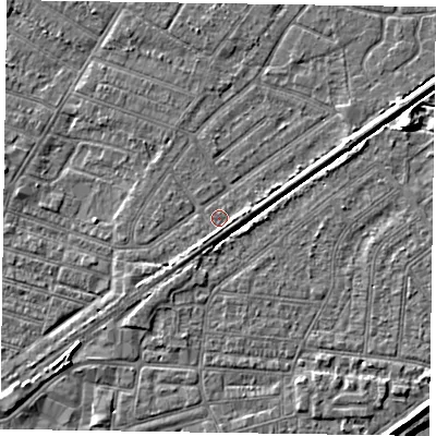Shaded relief map of the ground around DN146HR, computed from Environment Agency LiDAR. The ground here sits at about 3 m above sea level and falls 6 m across the surrounding 800 m. Surface water reaching this point runs off ground lying to the south, 1.2 m higher.