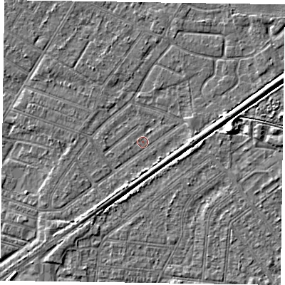 Shaded relief map of the ground around DN146HX, computed from Environment Agency LiDAR. The ground here sits at about 2 m above sea level and falls 4 m across the surrounding 800 m. Surface water reaching this point runs off ground lying to the south-west, 2.0 m higher.