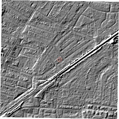 Shaded relief map of the ground around DN146HY, computed from Environment Agency LiDAR. The ground here sits at about 3 m above sea level and falls 4 m across the surrounding 800 m. Surface water reaching this point runs off ground lying to the south, 1.9 m higher.