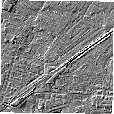 Shaded relief map of the ground around DN146HZ, computed from Environment Agency LiDAR. The ground here sits at about 3 m above sea level and falls 4 m across the surrounding 800 m. Surface water reaching this point runs off ground lying to the south-south-east, 1.8 m higher.
