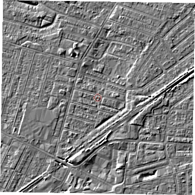 Shaded relief map of the ground around DN146JD, computed from Environment Agency LiDAR. The ground here sits at about 3 m above sea level and falls 4 m across the surrounding 800 m. Surface water reaching this point runs off ground lying to the west-south-west, 0.8 m higher.