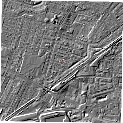 Shaded relief map of the ground around DN146JF, computed from Environment Agency LiDAR. The ground here sits at about 3 m above sea level and falls 6 m across the surrounding 800 m. Surface water reaching this point runs off ground lying to the north-north-west, 0.6 m higher.