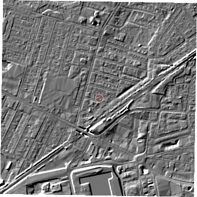 Shaded relief map of the ground around DN146JG, computed from Environment Agency LiDAR. The ground here sits at about 3 m above sea level and falls 6 m across the surrounding 800 m. Surface water reaching this point runs off ground lying to the south, 5.5 m higher.
