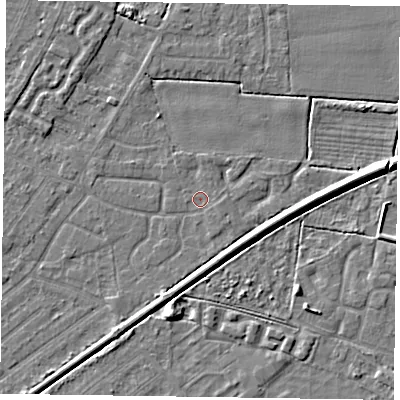 Shaded relief map of the ground around DN146JN, computed from Environment Agency LiDAR. The ground here sits at about 2 m above sea level and falls 6 m across the surrounding 800 m. Surface water reaching this point runs off ground lying to the east, 4.0 m higher.