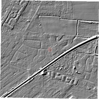 Shaded relief map of the ground around DN146JP, computed from Environment Agency LiDAR. The ground here sits at about 2 m above sea level and falls 6 m across the surrounding 800 m. Surface water reaching this point runs off ground lying to the east, 4.0 m higher.