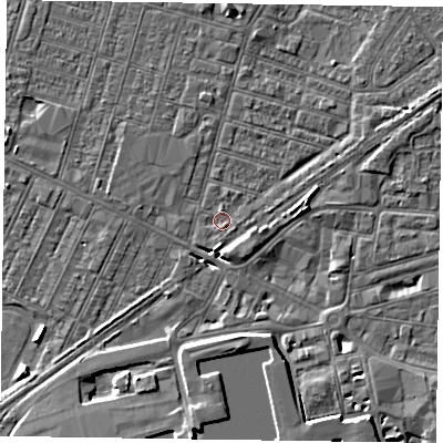 Shaded relief map of the ground around DN146JQ, computed from Environment Agency LiDAR. The ground here sits at about 3 m above sea level and falls 6 m across the surrounding 800 m. Surface water reaching this point runs off ground lying to the south, 0.7 m higher.