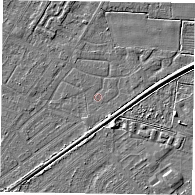 Shaded relief map of the ground around DN146JR, computed from Environment Agency LiDAR. The ground here sits at about 2 m above sea level and falls 5 m across the surrounding 800 m. Surface water reaching this point runs off ground lying to the south-south-east, 2.1 m higher.