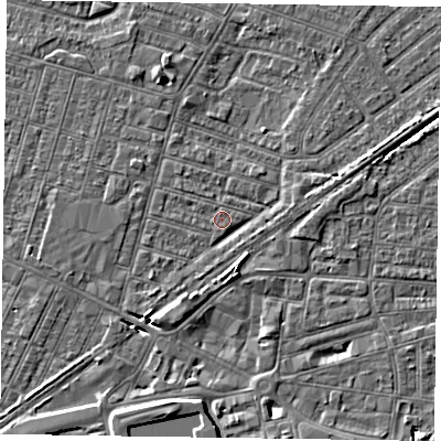 Shaded relief map of the ground around DN146JT, computed from Environment Agency LiDAR. The ground here sits at about 3 m above sea level and falls 6 m across the surrounding 800 m. Surface water reaching this point runs off ground lying to the west-north-west, 0.6 m higher.