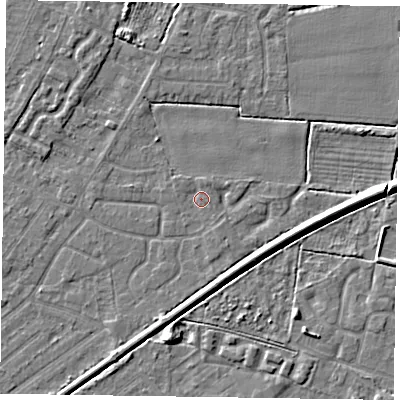 Shaded relief map of the ground around DN146JU, computed from Environment Agency LiDAR. The ground here sits at about 2 m above sea level and falls 6 m across the surrounding 800 m. Surface water reaching this point runs off ground lying to the north-north-east, 0.8 m higher.