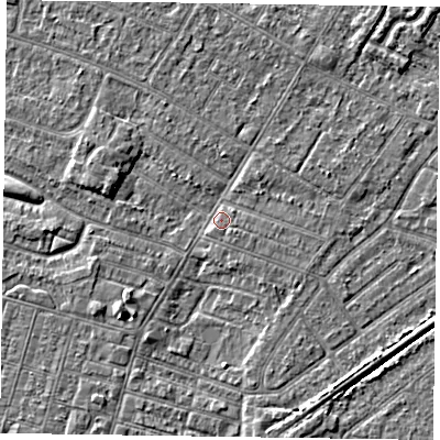 Shaded relief map of the ground around DN146JX, computed from Environment Agency LiDAR. The ground here sits at about 3 m above sea level and falls 2 m across the surrounding 800 m. Surface water reaching this point runs off ground lying to the south-west, 2.4 m higher.