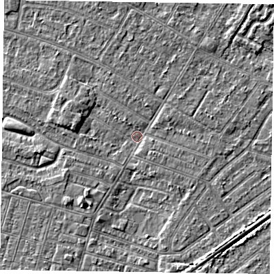 Shaded relief map of the ground around DN146JY, computed from Environment Agency LiDAR. The ground here sits at about 2 m above sea level and falls 2 m across the surrounding 800 m. Surface water reaching this point runs off ground lying to the south-west, 2.4 m higher.