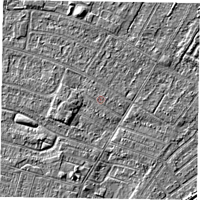 Shaded relief map of the ground around DN146LA, computed from Environment Agency LiDAR. The ground here sits at about 3 m above sea level and falls 3 m across the surrounding 800 m. Surface water reaching this point runs off ground lying to the west, 1.2 m higher.