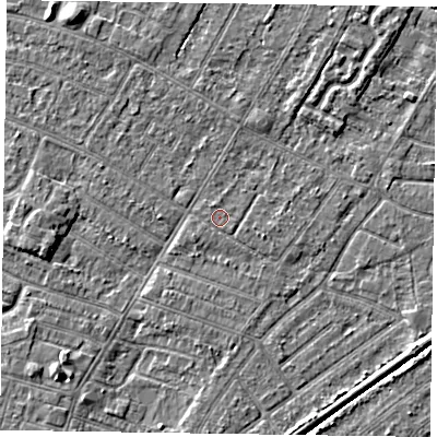 Shaded relief map of the ground around DN146LF, computed from Environment Agency LiDAR. The ground here sits at about 3 m above sea level and falls 3 m across the surrounding 800 m. The ground contributing surface water to this point lies to the north-north-west.