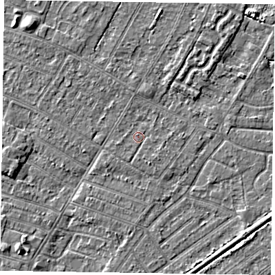 Shaded relief map of the ground around DN146LG, computed from Environment Agency LiDAR. The ground here sits at about 3 m above sea level and falls 3 m across the surrounding 800 m. Surface water reaching this point runs off ground lying to the south-south-east, 0.9 m higher.