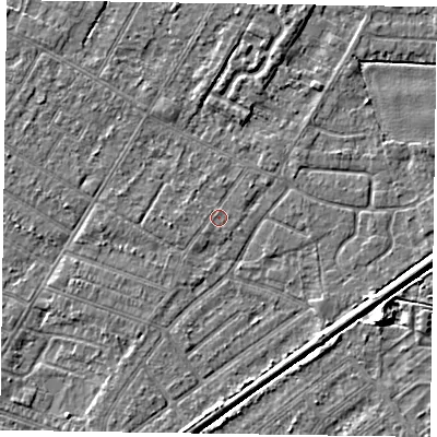 Shaded relief map of the ground around DN146LH, computed from Environment Agency LiDAR. The ground here sits at about 3 m above sea level and falls 4 m across the surrounding 800 m. Surface water reaching this point runs off ground lying to the west-north-west, 0.6 m higher.
