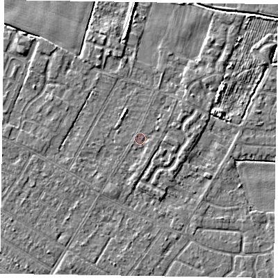 Shaded relief map of the ground around DN146LX, computed from Environment Agency LiDAR. The ground here sits at about 2 m above sea level and falls 4 m across the surrounding 800 m. Surface water reaching this point runs off ground lying to the east-north-east, 0.7 m higher.