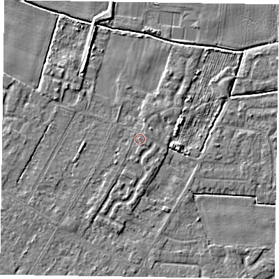 Shaded relief map of the ground around DN146LY, computed from Environment Agency LiDAR. The ground here sits at about 3 m above sea level and falls 5 m across the surrounding 800 m. Surface water reaching this point runs off ground lying to the east, 0.5 m higher.