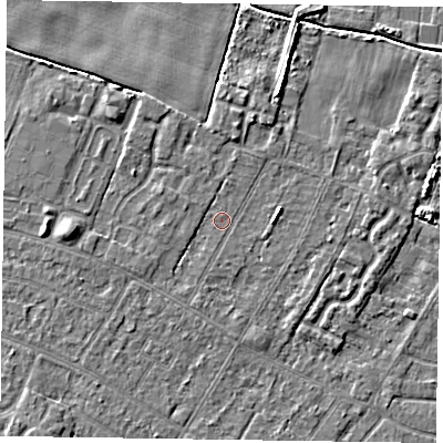 Shaded relief map of the ground around DN146NA, computed from Environment Agency LiDAR. The ground here sits at about 2 m above sea level and falls 5 m across the surrounding 800 m. Surface water reaching this point runs off ground lying to the west-south-west, 1.1 m higher.