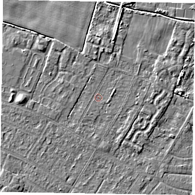 Shaded relief map of the ground around DN146NB, computed from Environment Agency LiDAR. The ground here sits at about 2 m above sea level and falls 5 m across the surrounding 800 m. Surface water reaching this point runs off ground lying to the east-north-east, 2.0 m higher.