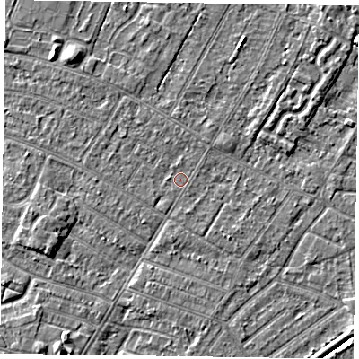Shaded relief map of the ground around DN146ND, computed from Environment Agency LiDAR. The ground here sits at about 2 m above sea level and falls 3 m across the surrounding 800 m. Surface water reaching this point runs off ground lying to the north-west, 0.7 m higher.