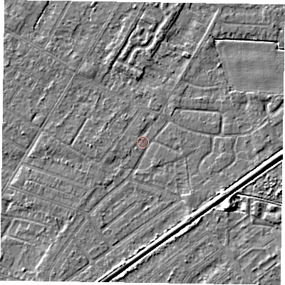 Shaded relief map of the ground around DN146NH, computed from Environment Agency LiDAR. The ground here sits at about 2 m above sea level and falls 4 m across the surrounding 800 m. Surface water reaching this point runs off ground lying to the south-south-east, 2.4 m higher.