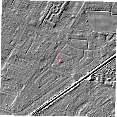 Shaded relief map of the ground around DN146NJ, computed from Environment Agency LiDAR. The ground here sits at about 2 m above sea level and falls 4 m across the surrounding 800 m. Surface water reaching this point runs off ground lying to the south-south-east, 2.4 m higher.
