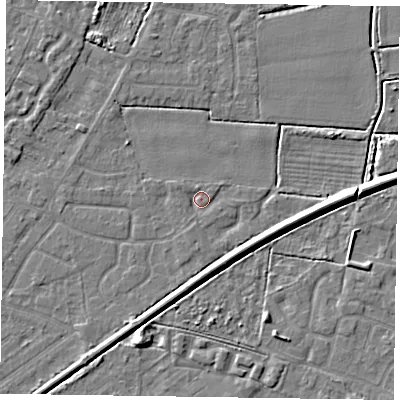 Shaded relief map of the ground around DN146NL, computed from Environment Agency LiDAR. The ground here sits at about 2 m above sea level and falls 6 m across the surrounding 800 m. Surface water reaching this point runs off ground lying to the east-south-east, 4.0 m higher.