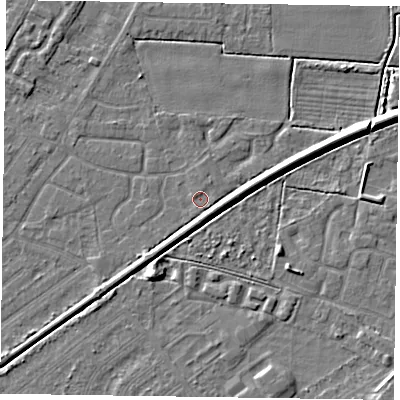 Shaded relief map of the ground around DN146NQ, computed from Environment Agency LiDAR. The ground here sits at about 2 m above sea level and falls 6 m across the surrounding 800 m. Surface water reaching this point runs off ground lying to the south-east, 0.5 m higher.