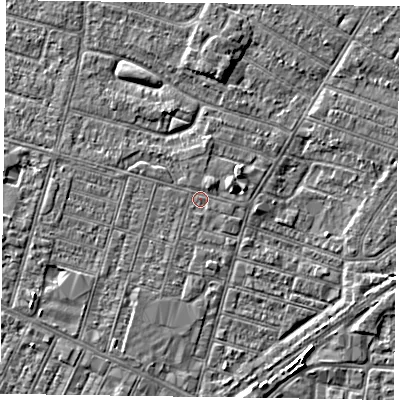 Shaded relief map of the ground around DN146NR, computed from Environment Agency LiDAR. The ground here sits at about 3 m above sea level and falls 4 m across the surrounding 800 m. Surface water reaching this point runs off ground lying to the east-north-east, 1.4 m higher.