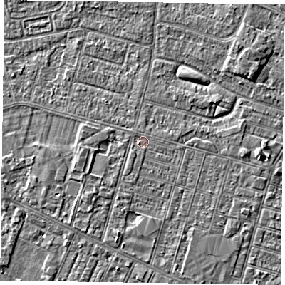 Shaded relief map of the ground around DN146NT, computed from Environment Agency LiDAR. The ground here sits at about 3 m above sea level and falls 3 m across the surrounding 800 m. Surface water reaching this point runs off ground lying to the south-south-west, 2.2 m higher.