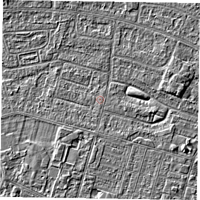 Shaded relief map of the ground around DN146NX, computed from Environment Agency LiDAR. The ground here sits at about 3 m above sea level and falls 2 m across the surrounding 800 m. Surface water reaching this point runs off ground lying to the south-south-east, 0.8 m higher.