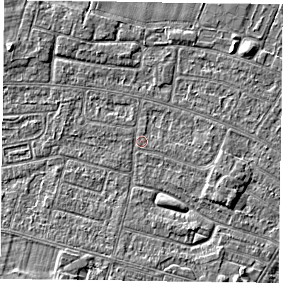 Shaded relief map of the ground around DN146NY, computed from Environment Agency LiDAR. The ground here sits at about 3 m above sea level and falls 3 m across the surrounding 800 m. Surface water reaching this point runs off ground lying to the east-south-east, 0.8 m higher.