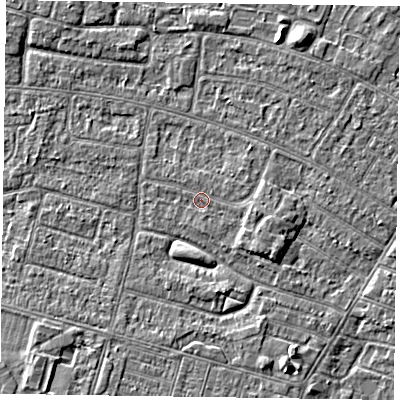 Shaded relief map of the ground around DN146PA, computed from Environment Agency LiDAR. The ground here sits at about 3 m above sea level and falls 3 m across the surrounding 800 m. Surface water reaching this point runs off ground lying to the east-south-east, 1.4 m higher.