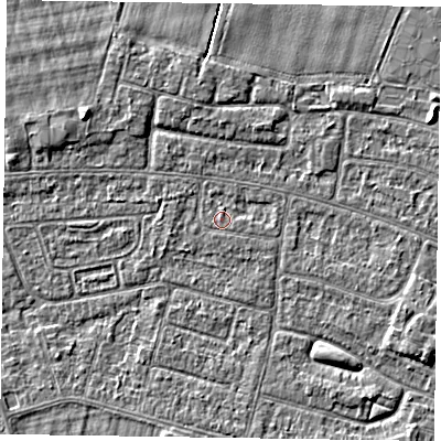 Shaded relief map of the ground around DN146PD, computed from Environment Agency LiDAR. The ground here sits at about 3 m above sea level and falls 3 m across the surrounding 800 m. Surface water reaching this point runs off ground lying to the east-north-east, 2.1 m higher.