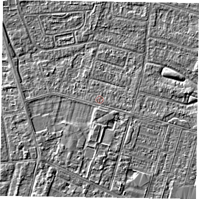 Shaded relief map of the ground around DN146PE, computed from Environment Agency LiDAR. The ground here sits at about 3 m above sea level and falls 3 m across the surrounding 800 m. Surface water reaching this point runs off ground lying to the east-south-east, 0.6 m higher.