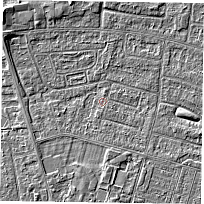 Shaded relief map of the ground around DN146PL, computed from Environment Agency LiDAR. The ground here sits at about 2 m above sea level and falls 4 m across the surrounding 800 m. Surface water reaching this point runs off ground lying to the south-east, 1.1 m higher.