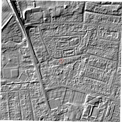 Shaded relief map of the ground around DN146PN, computed from Environment Agency LiDAR. The ground here sits at about 2 m above sea level and falls 8 m across the surrounding 800 m. Surface water reaching this point runs off ground lying to the south-west, 1.1 m higher.