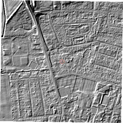 Shaded relief map of the ground around DN146PQ, computed from Environment Agency LiDAR. The ground here sits at about 2 m above sea level and falls 6 m across the surrounding 800 m. Surface water reaching this point runs off ground lying to the south-south-west, 1.0 m higher.