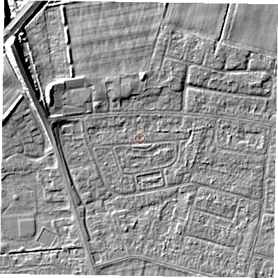 Shaded relief map of the ground around DN146PR, computed from Environment Agency LiDAR. The ground here sits at about 2 m above sea level and falls 10 m across the surrounding 800 m. Surface water reaching this point runs off ground lying to the south-south-west, 1.3 m higher.