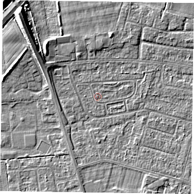 Shaded relief map of the ground around DN146PS, computed from Environment Agency LiDAR. The ground here sits at about 2 m above sea level and falls 10 m across the surrounding 800 m. Surface water reaching this point runs off ground lying to the west, 0.9 m higher.