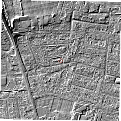 Shaded relief map of the ground around DN146PU, computed from Environment Agency LiDAR. The ground here sits at about 2 m above sea level and falls 7 m across the surrounding 800 m. Surface water reaching this point runs off ground lying to the south-south-east, 1.9 m higher.