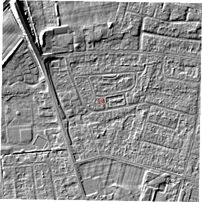 Shaded relief map of the ground around DN146PX, computed from Environment Agency LiDAR. The ground here sits at about 2 m above sea level and falls 10 m across the surrounding 800 m. Surface water reaching this point runs off ground lying to the south-south-west, 1.1 m higher.