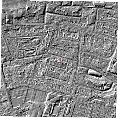 Shaded relief map of the ground around DN146PY, computed from Environment Agency LiDAR. The ground here sits at about 2 m above sea level and falls 3 m across the surrounding 800 m. Surface water reaching this point runs off ground lying to the east-south-east, 1.9 m higher.