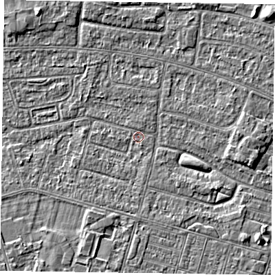 Shaded relief map of the ground around DN146PZ, computed from Environment Agency LiDAR. The ground here sits at about 2 m above sea level and falls 3 m across the surrounding 800 m. Surface water reaching this point runs off ground lying to the south-east, 2.2 m higher.