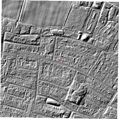 Shaded relief map of the ground around DN146QL, computed from Environment Agency LiDAR. The ground here sits at about 2 m above sea level and falls 3 m across the surrounding 800 m. Surface water reaching this point runs off ground lying to the south-south-east, 1.3 m higher.